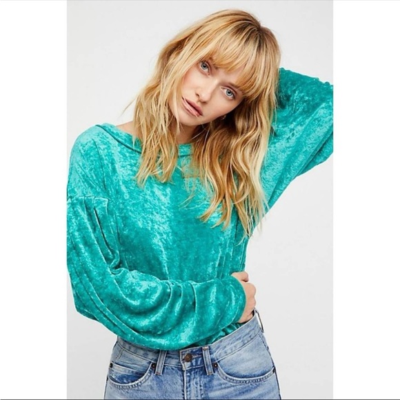 Free People “We the Free” Milan Green Velvet Pullover - Picture 1 of 4